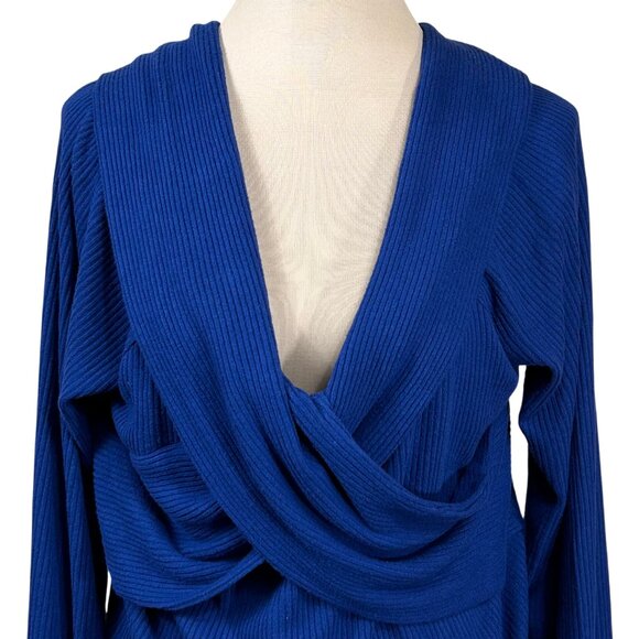 Loft NWT Royal Blue Ribbed Knit Long Sleeve Crossover V-Neck Top Size XXL - Picture 5 of 9